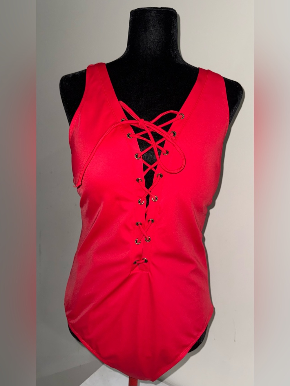Ashley Graham x Swimsuits For All Lace Up 1PC Swimsuit Red Size 16